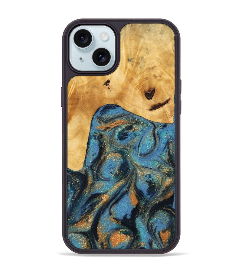 iPhone 15 Plus Wood Phone Case - Paul (Teal & Gold, 744911)