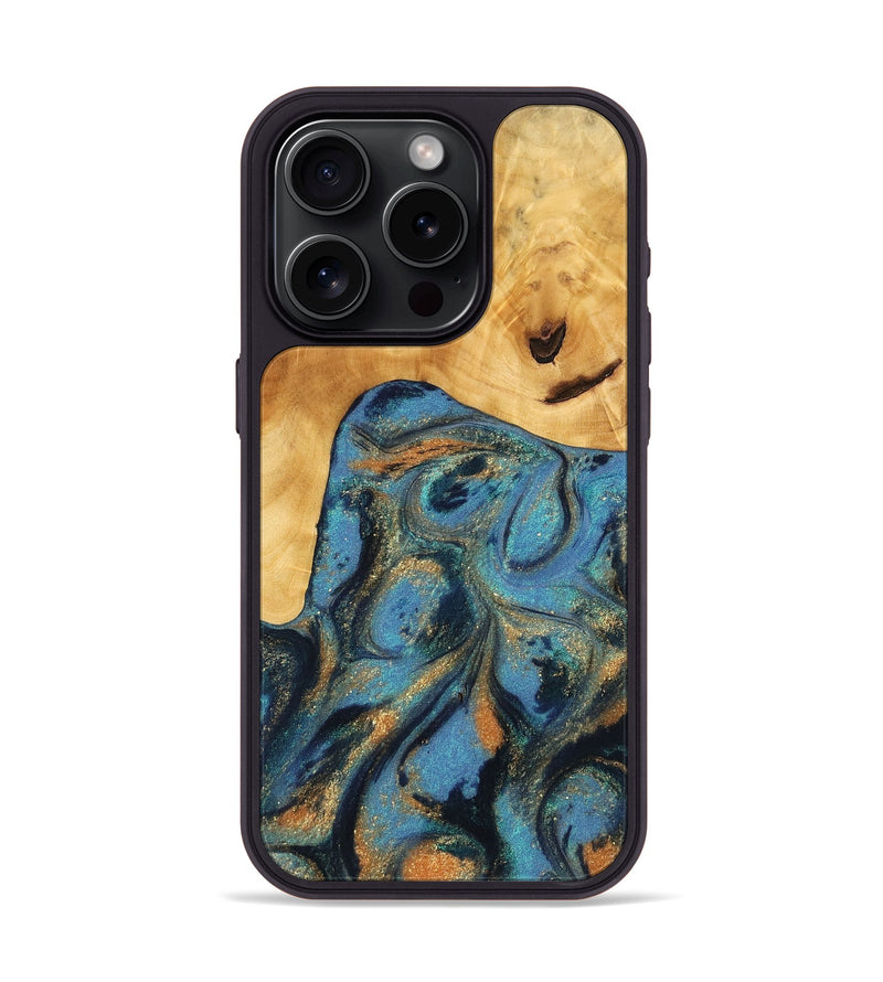 iPhone 15 Pro Wood Phone Case - Paul (Teal & Gold, 744911)