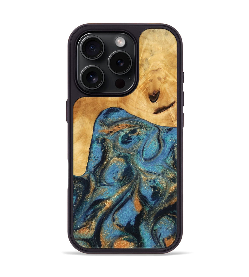 iPhone 16 Pro Wood Phone Case - Paul (Teal & Gold, 744911)