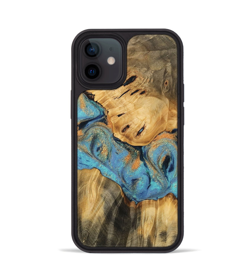 iPhone 12 Wood Phone Case - Turkey (Teal & Gold, 744913)