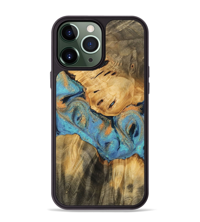 iPhone 13 Pro Max Wood Phone Case - Turkey (Teal & Gold, 744913)