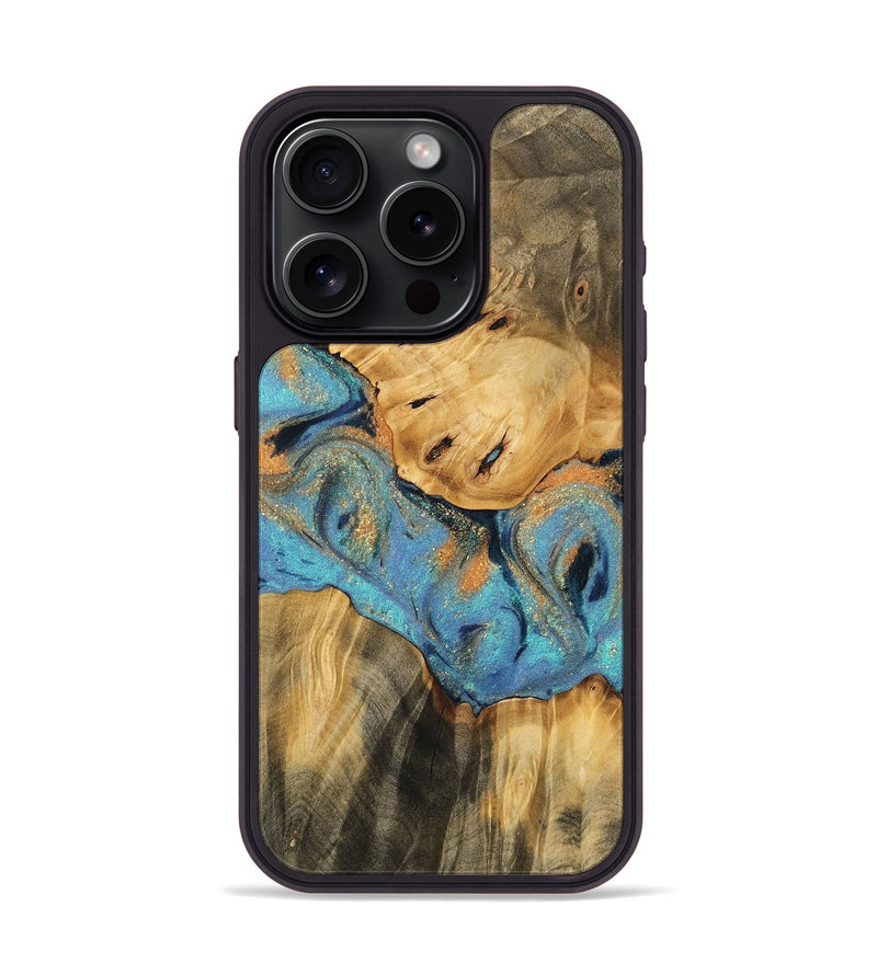 iPhone 15 Pro Wood Phone Case - Turkey (Teal & Gold, 744913)