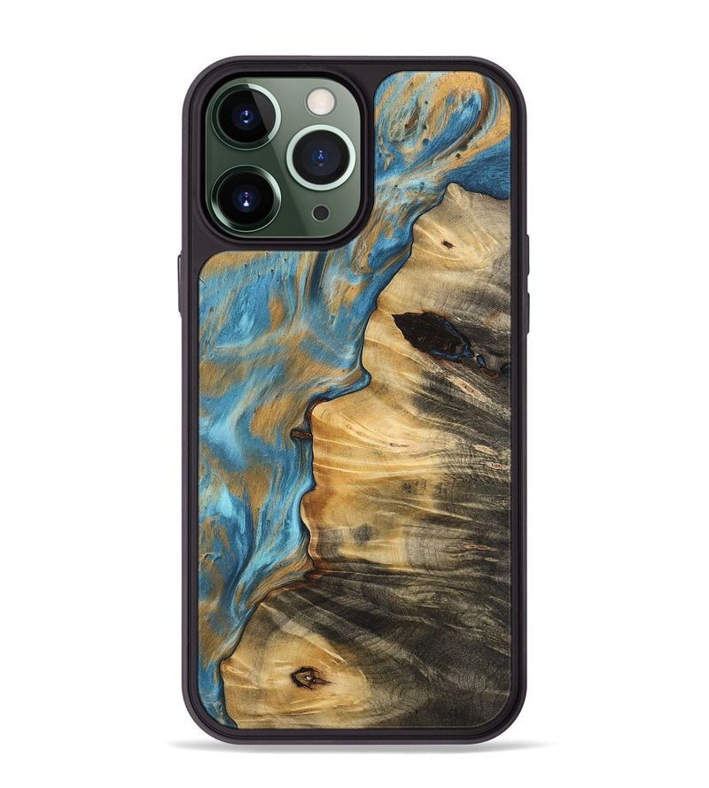 iPhone 13 Pro Max Wood Phone Case - Ethyle (Teal & Gold, 744927)