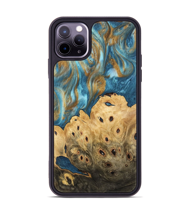 iPhone 11 Pro Max Wood Phone Case - Leena (Teal & Gold, 744932)