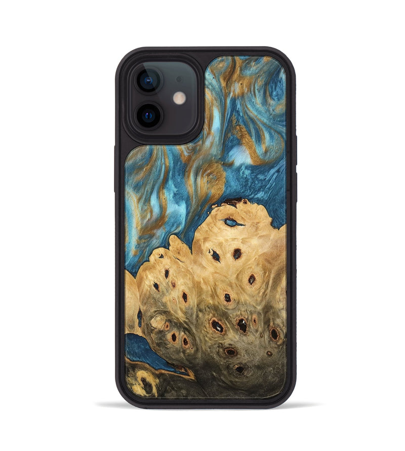 iPhone 12 Wood Phone Case - Leena (Teal & Gold, 744932)