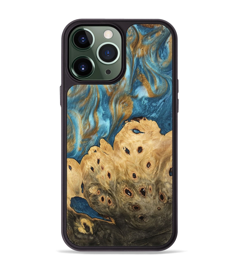 iPhone 13 Pro Max Wood Phone Case - Leena (Teal & Gold, 744932)