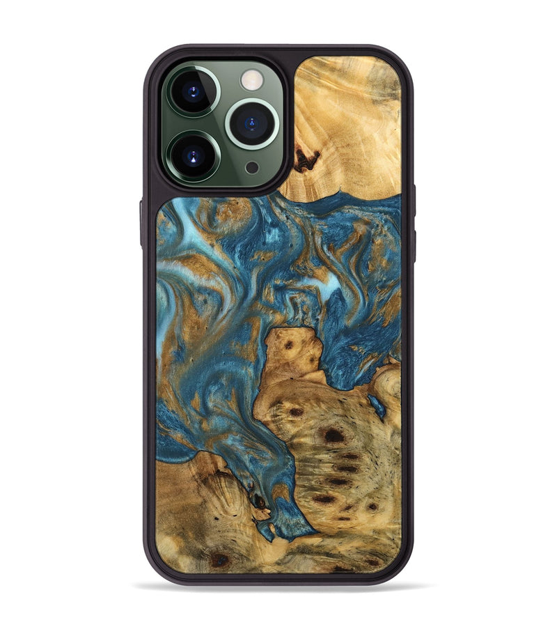 iPhone 13 Pro Max Wood Phone Case - Tida (Teal & Gold, 744974)