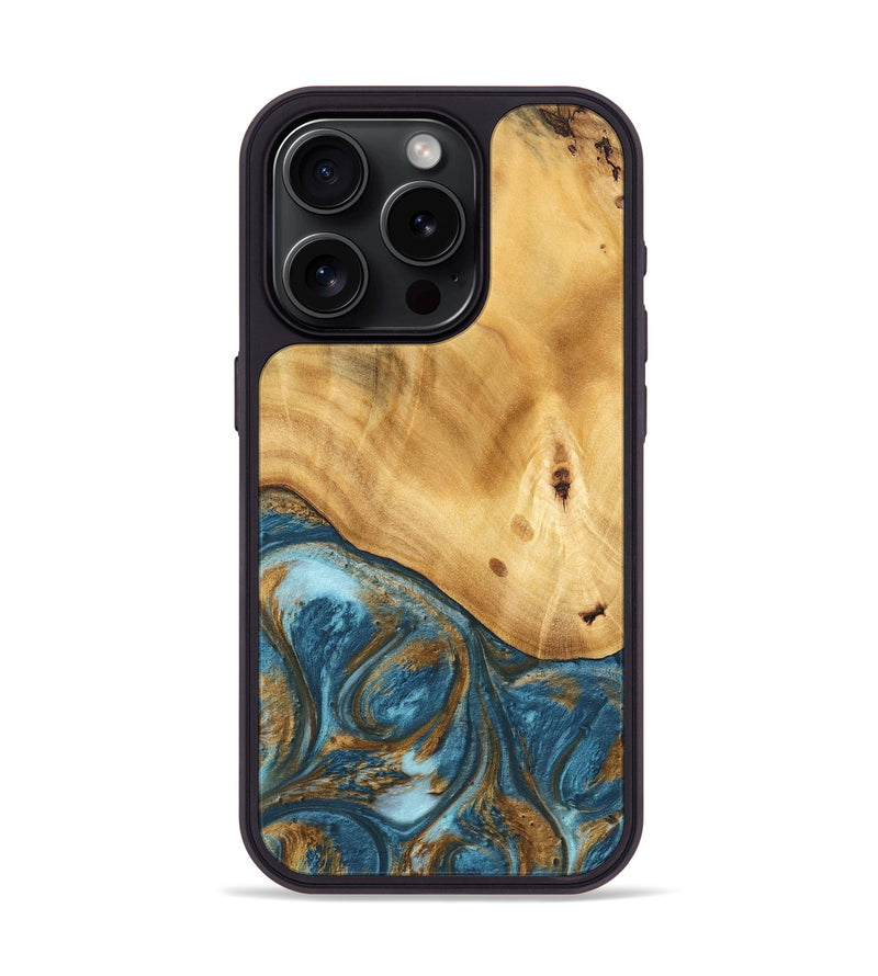 iPhone 15 Pro Wood Phone Case - Cory (Teal & Gold, 745006)