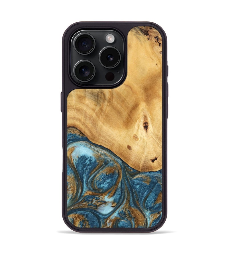 iPhone 16 Pro Wood Phone Case - Cory (Teal & Gold, 745006)