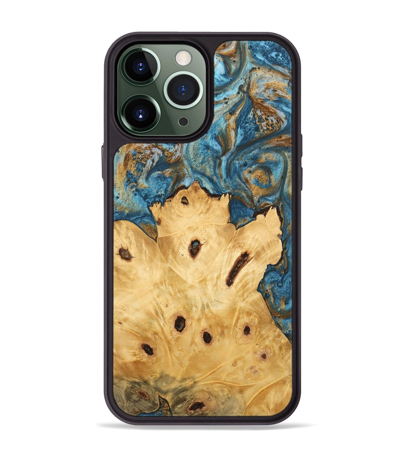 iPhone 13 Pro Max Wood Phone Case - Odus (Teal & Gold, 745009)