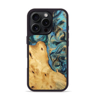 iPhone 16 Pro Wood Phone Case - Perle (Teal & Gold, 745016)