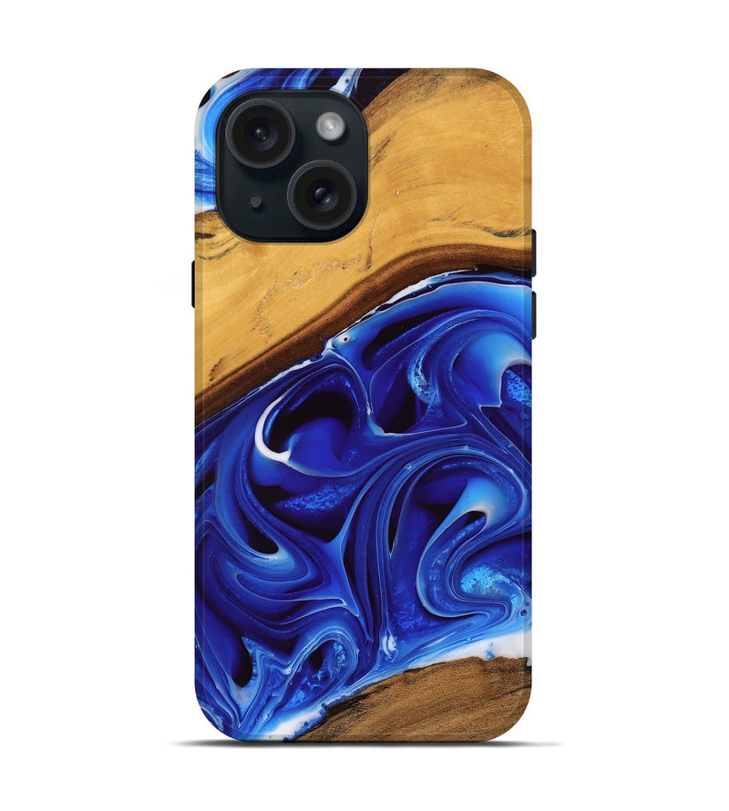 iPhone 15 Wood Live Edge Phone Case - Vries (Blue, 745037)