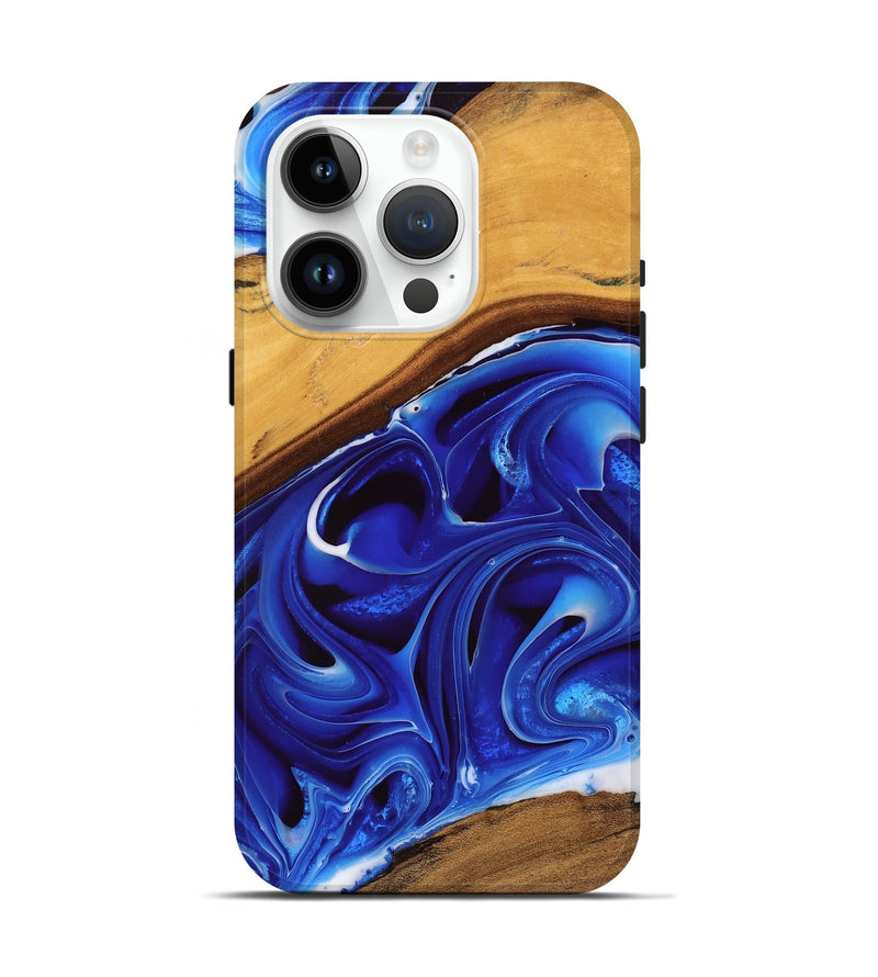 iPhone 15 Pro Wood Live Edge Phone Case - Vries (Blue, 745037)