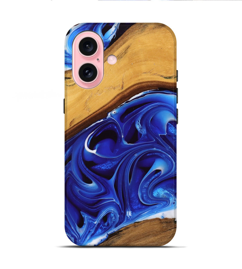 iPhone 16 Wood Live Edge Phone Case - Vries (Blue, 745037)