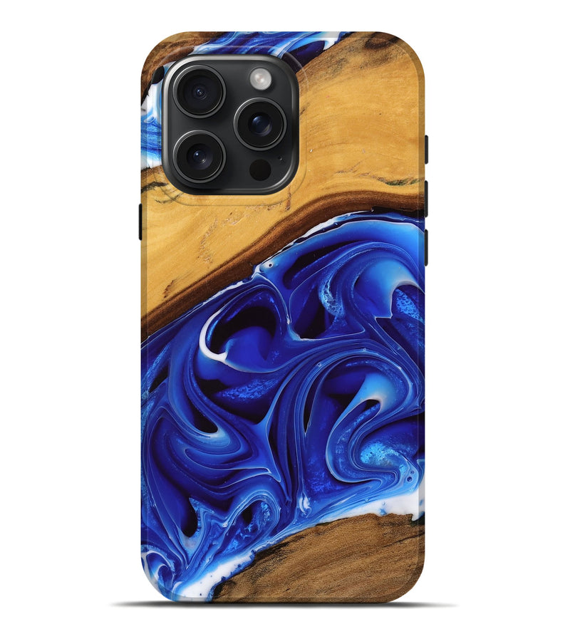 iPhone 16 Pro Max Wood Live Edge Phone Case - Vries (Blue, 745037)