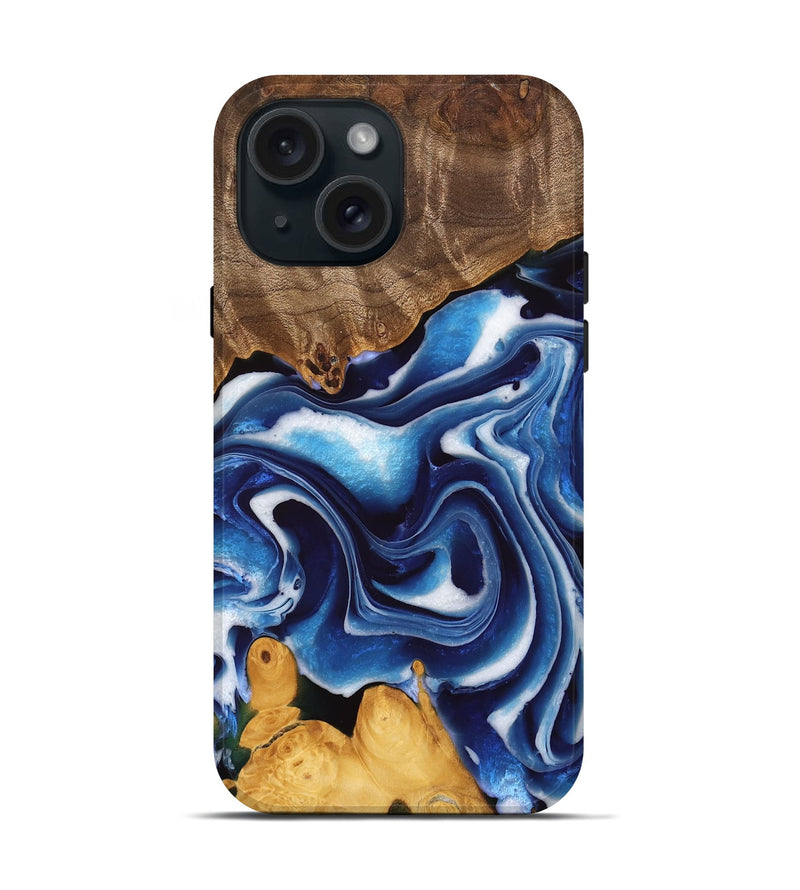 iPhone 15 Wood Live Edge Phone Case - Lina (Blue, 745040)