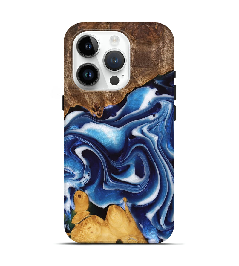 iPhone 15 Pro Wood Live Edge Phone Case - Lina (Blue, 745040)