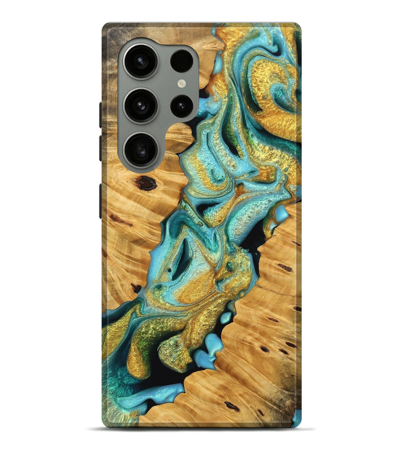 Galaxy S24 Ultra Wood Live Edge Phone Case - Pearlie (Teal & Gold, 745046)