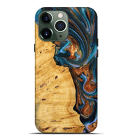 iPhone 13 Pro Max Wood Live Edge Phone Case - Sileas (Teal & Gold, 745047)