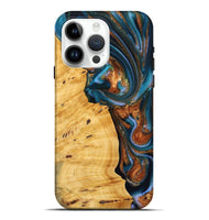 iPhone 15 Pro Max Wood Live Edge Phone Case - Sileas (Teal & Gold, 745047)