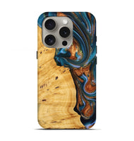 iPhone 16 Pro Wood Live Edge Phone Case - Sileas (Teal & Gold, 745047)