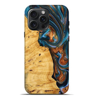 iPhone 16 Pro Max Wood Live Edge Phone Case - Sileas (Teal & Gold, 745047)