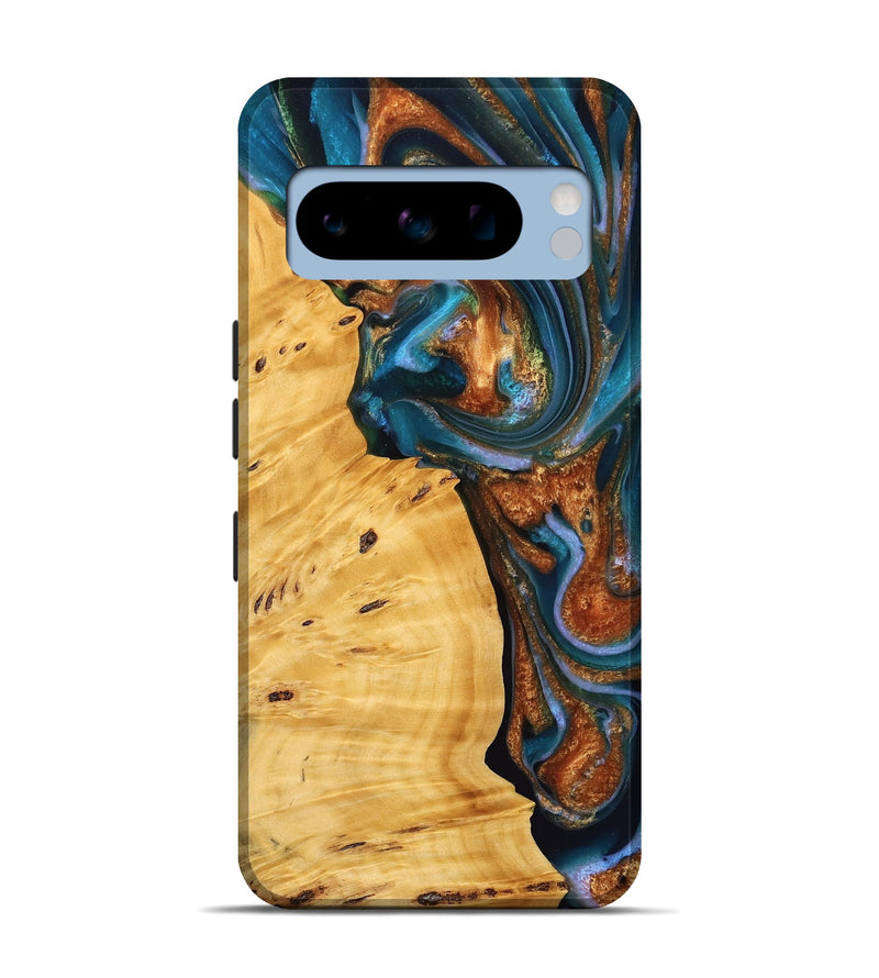 Pixel 8 Pro Wood Live Edge Phone Case - Sileas (Teal & Gold, 745047)