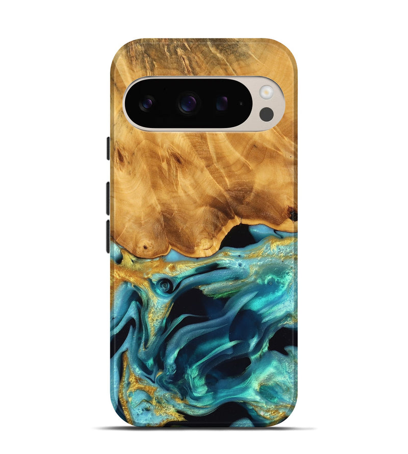 Pixel 9 Wood Live Edge Phone Case - Ulises (Teal & Gold, 745049)