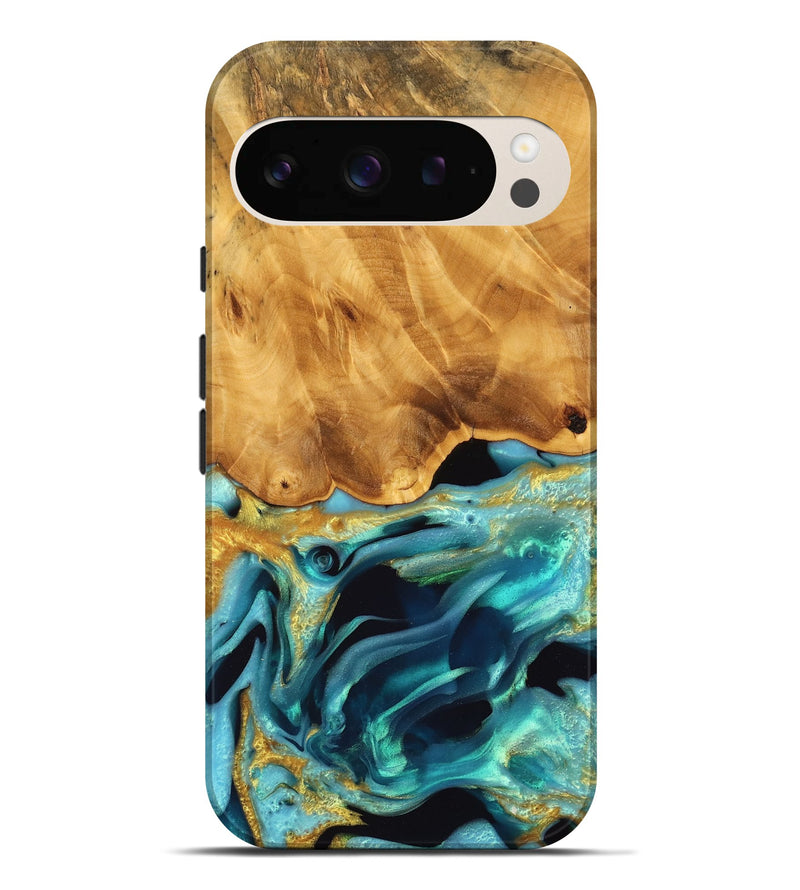 Pixel 9 Pro XL Wood Live Edge Phone Case - Ulises (Teal & Gold, 745049)