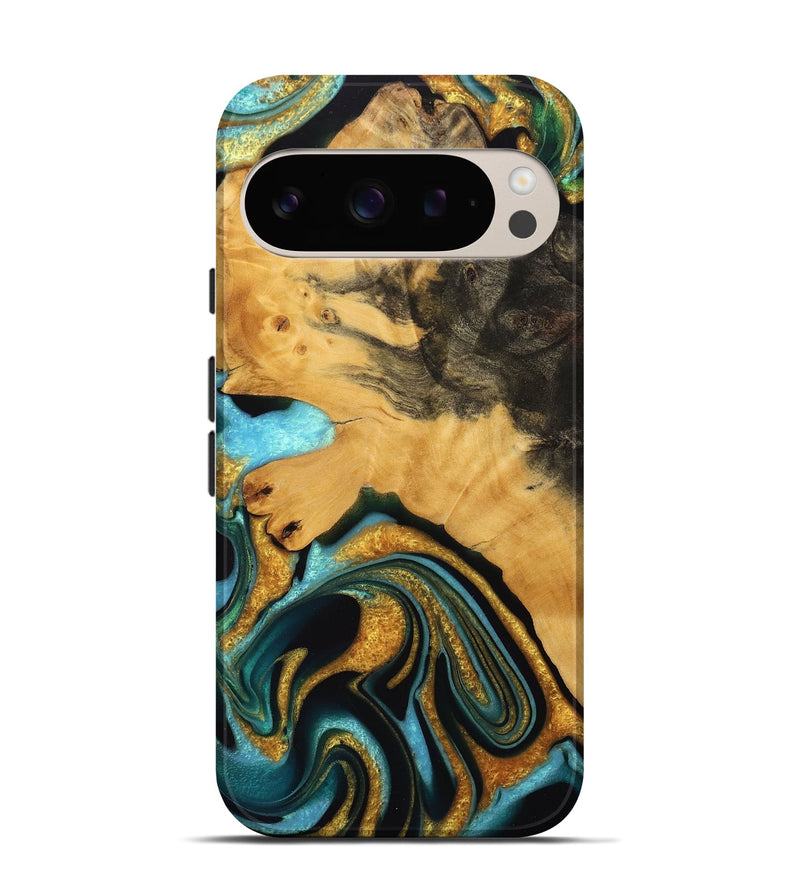 Pixel 9 Wood Live Edge Phone Case - Janeka (Teal & Gold, 745051)