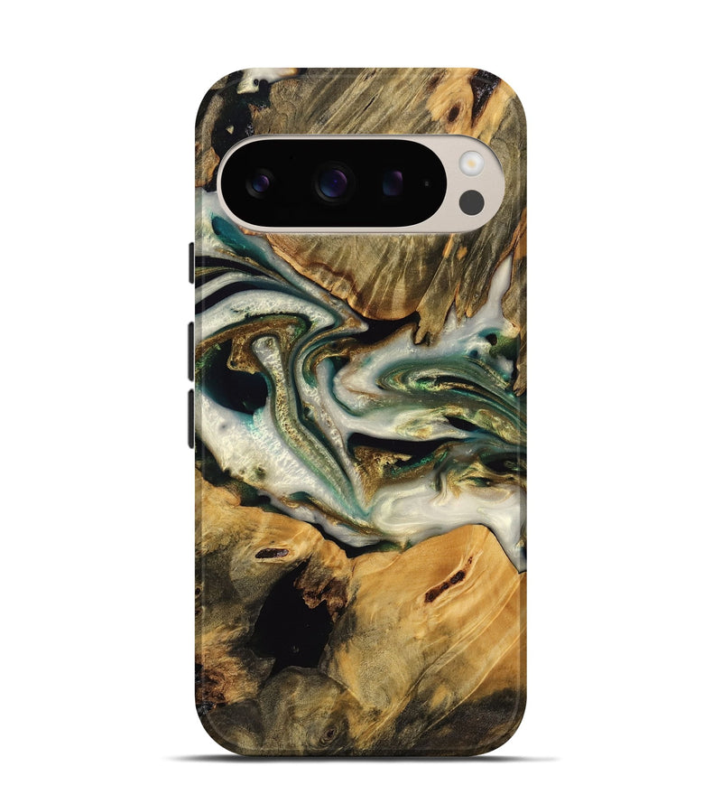 Pixel 9 Wood Live Edge Phone Case - Ilya (Teal & Gold, 745052)