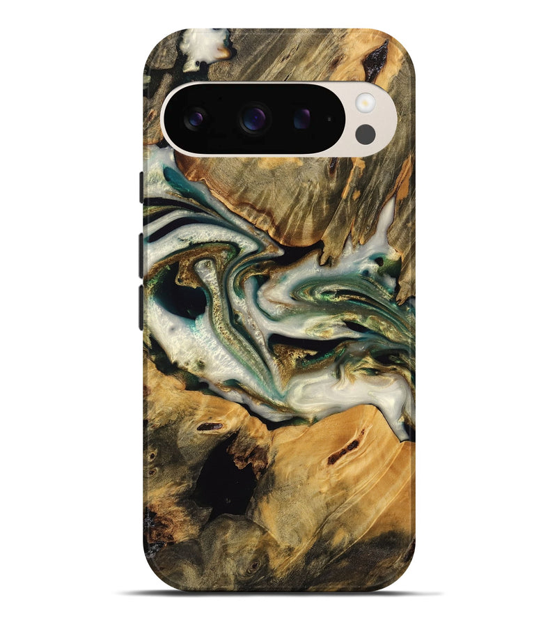 Pixel 9 Pro XL Wood Live Edge Phone Case - Ilya (Teal & Gold, 745052)