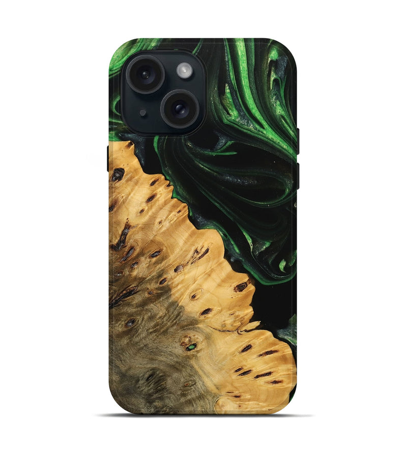 iPhone 15 Wood Live Edge Phone Case - Schell (Green, 745055)