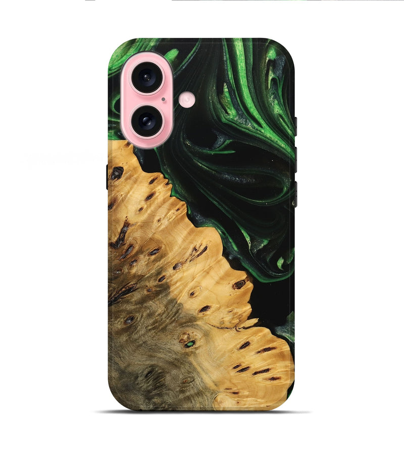 iPhone 16 Wood Live Edge Phone Case - Schell (Green, 745055)