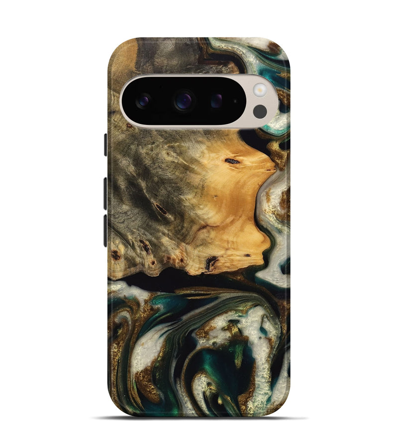 Pixel 9 Wood Live Edge Phone Case - Aldo (Teal & Gold, 745056)