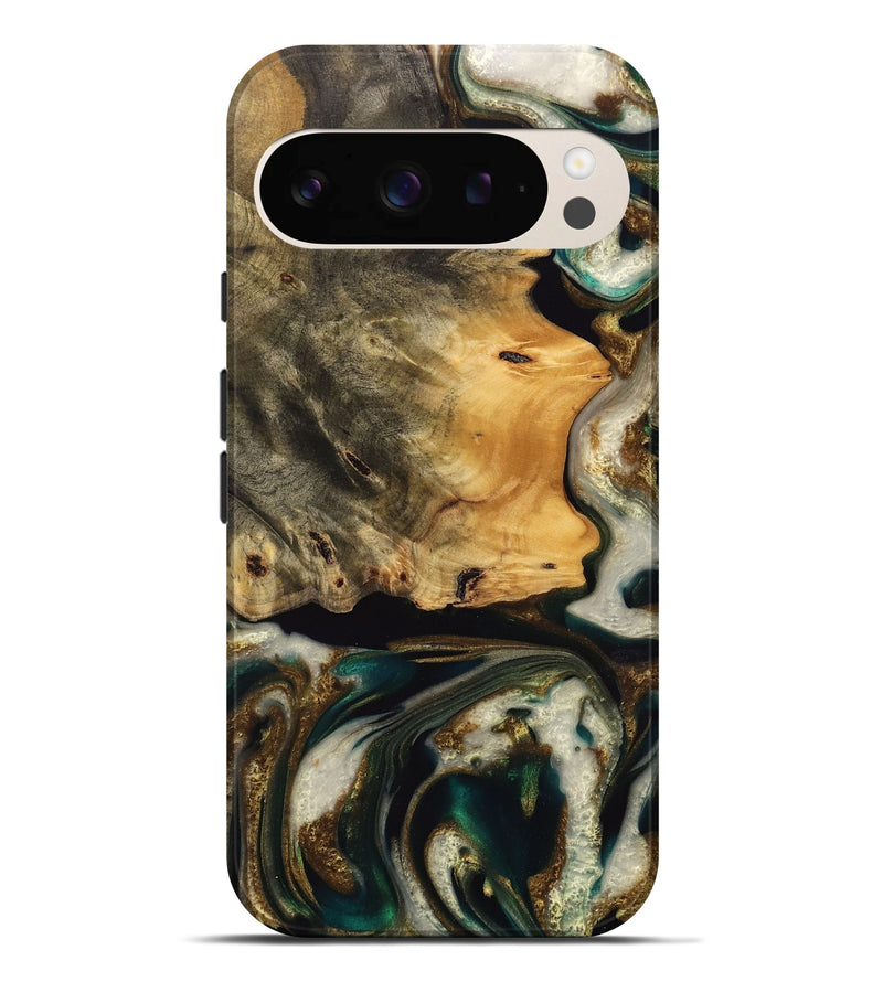 Pixel 9 Pro XL Wood Live Edge Phone Case - Aldo (Teal & Gold, 745056)