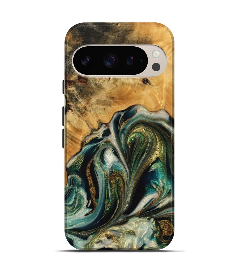 Pixel 9 Wood Live Edge Phone Case - Kamyar (Teal & Gold, 745058)