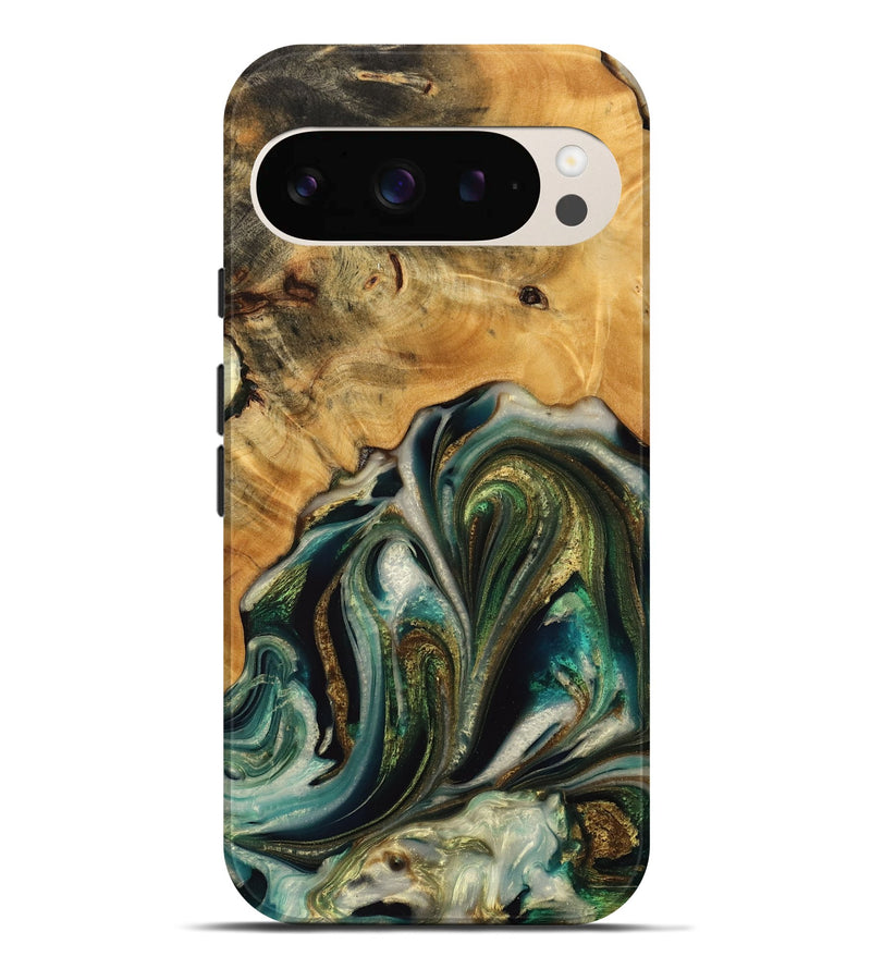 Pixel 9 Pro XL Wood Live Edge Phone Case - Kamyar (Teal & Gold, 745058)