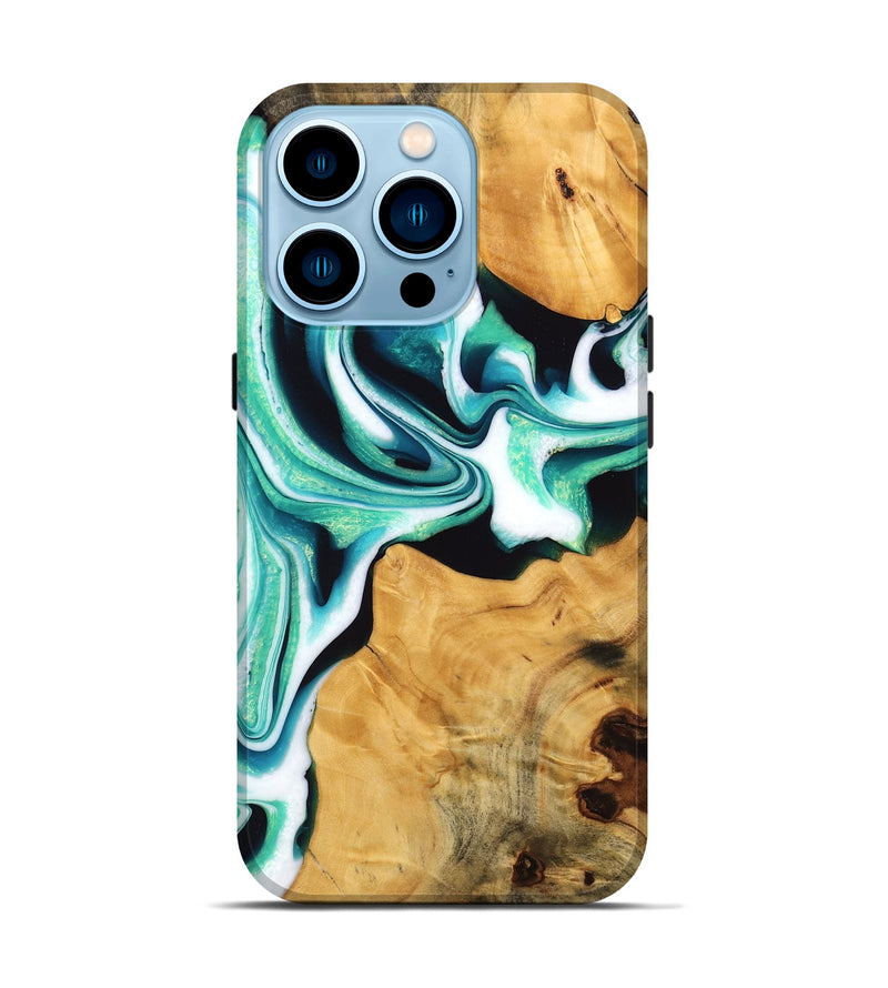 iPhone 14 Pro Wood Live Edge Phone Case - Porsha (Green, 745059)