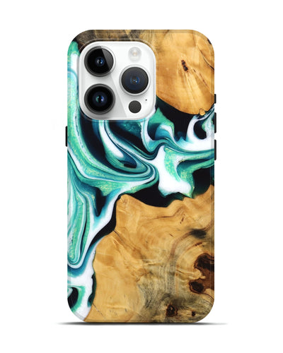 iPhone 15 Pro Wood Live Edge Phone Case - Porsha (Green, 745059)