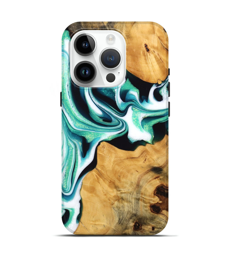 iPhone 15 Pro Wood Live Edge Phone Case - Porsha (Green, 745059)