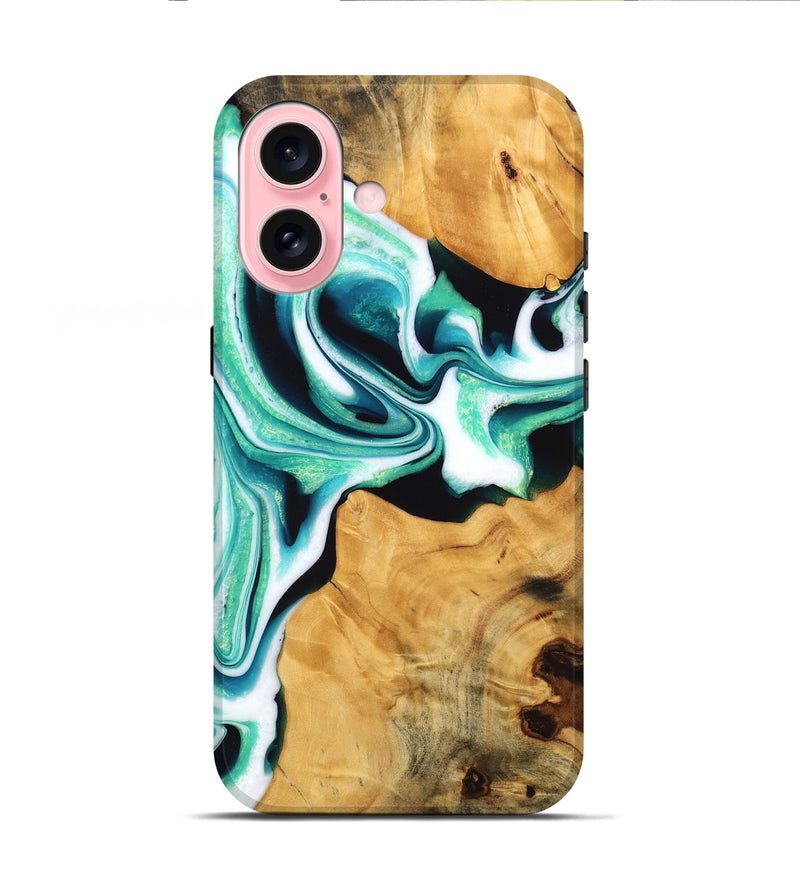 iPhone 16 Wood Live Edge Phone Case - Porsha (Green, 745059)