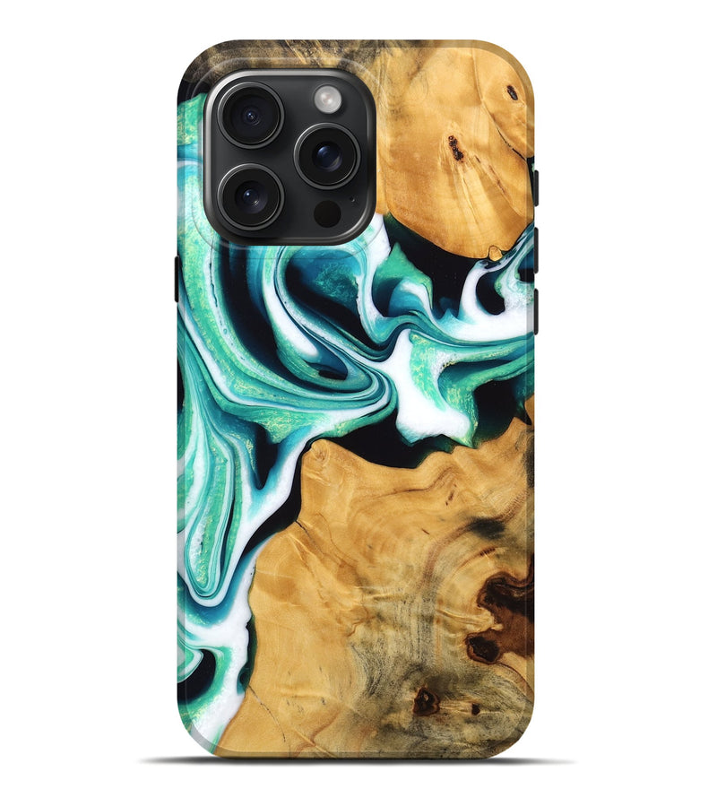 iPhone 16 Pro Max Wood Live Edge Phone Case - Porsha (Green, 745059)