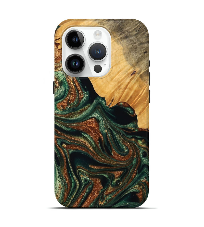 iPhone 15 Pro Wood Live Edge Phone Case - Rashida (Green, 745066)