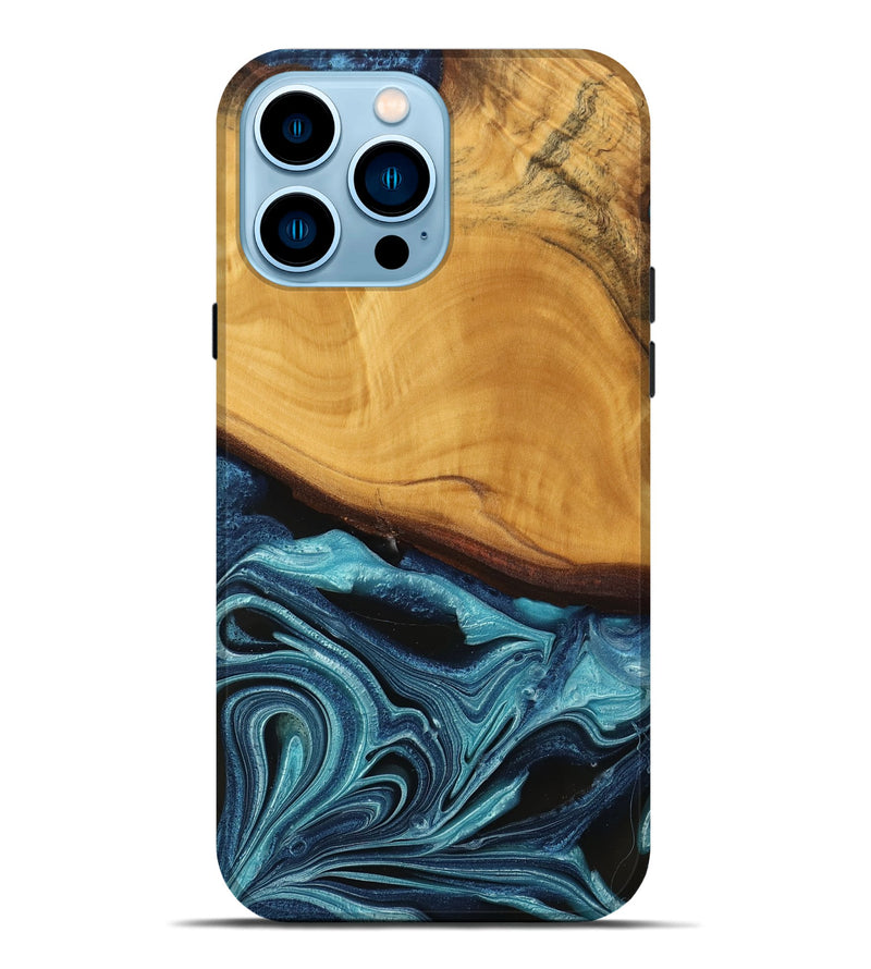 iPhone 14 Pro Max Wood Live Edge Phone Case - Frinel (Blue, 745069)