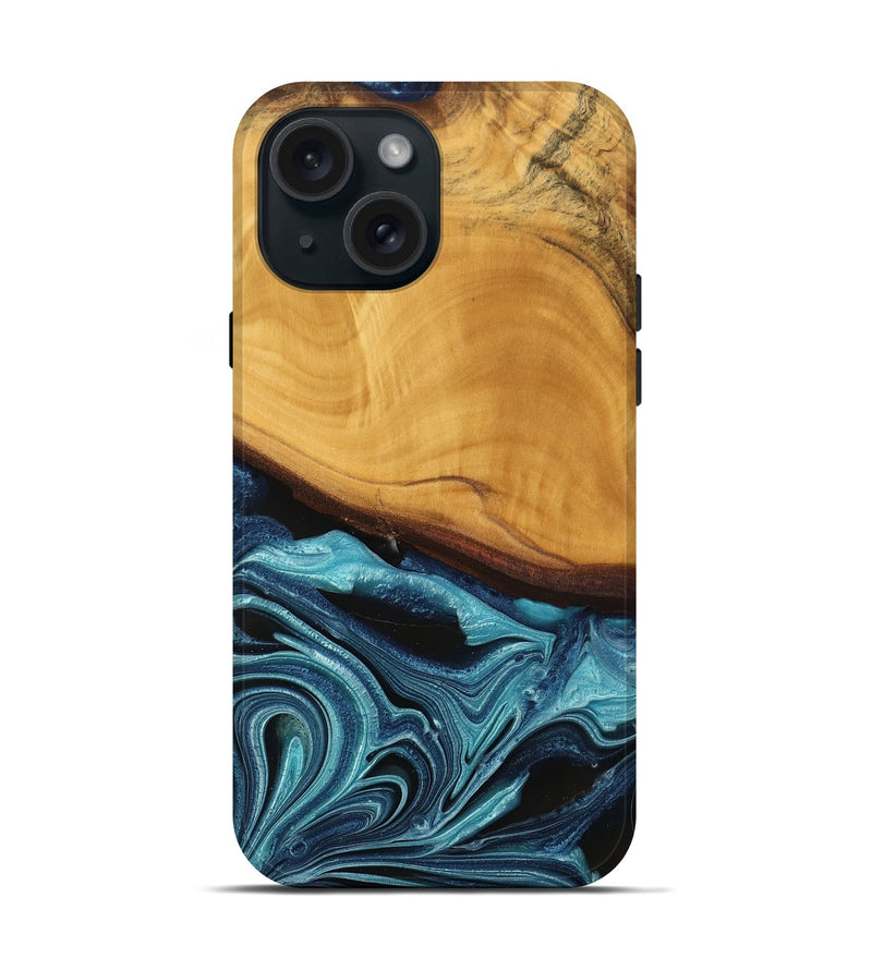 iPhone 15 Wood Live Edge Phone Case - Frinel (Blue, 745069)