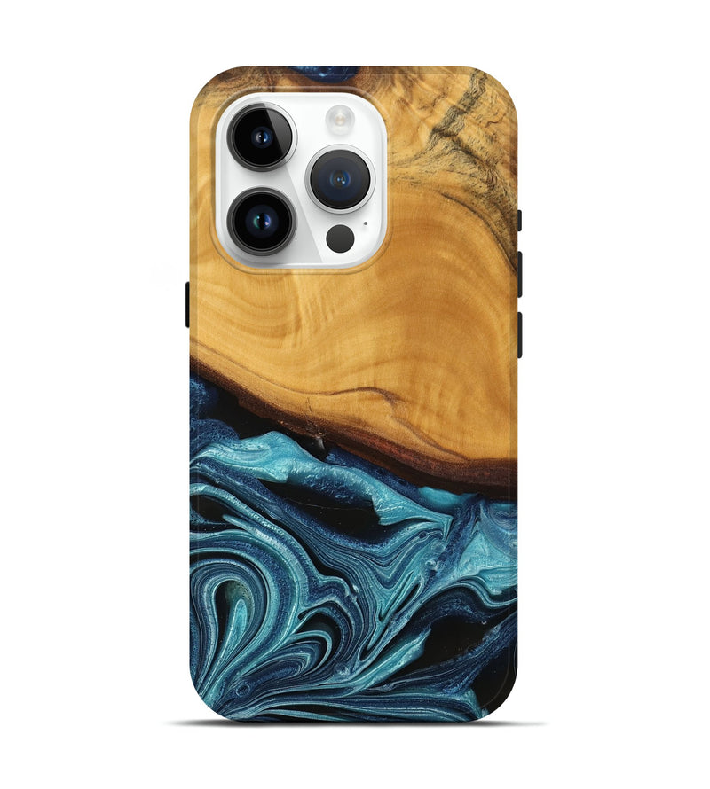 iPhone 15 Pro Wood Live Edge Phone Case - Frinel (Blue, 745069)