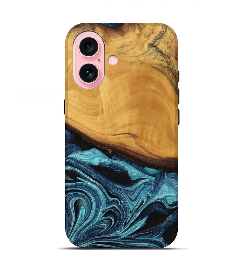 iPhone 16 Wood Live Edge Phone Case - Frinel (Blue, 745069)