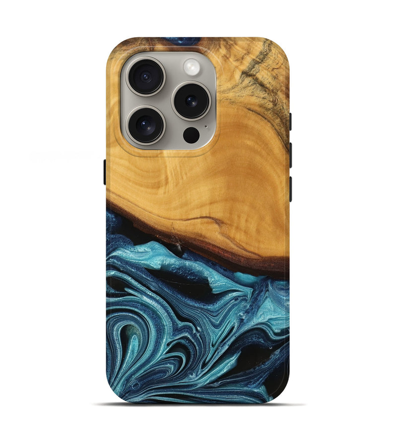 iPhone 16 Pro Wood Live Edge Phone Case - Frinel (Blue, 745069)