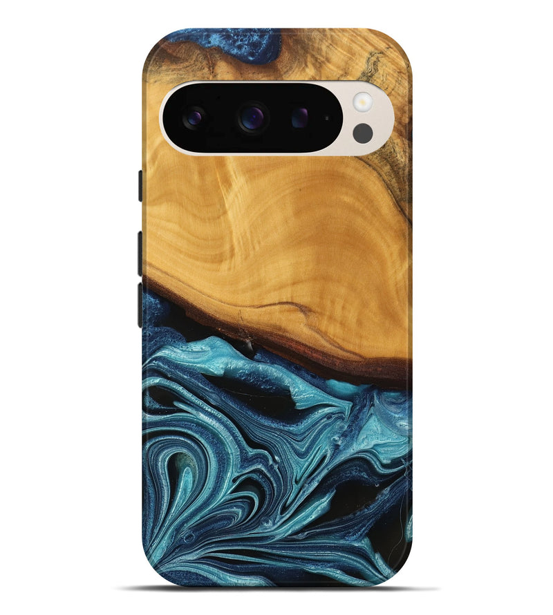 Pixel 9 Pro XL Wood Live Edge Phone Case - Frinel (Blue, 745069)